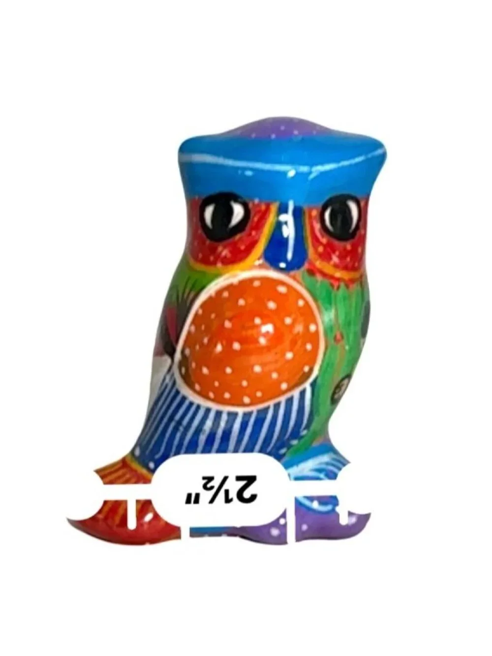 Hand-Painted Mexican Talavera Red Clay Owl Figurine Colorful Folk Art
